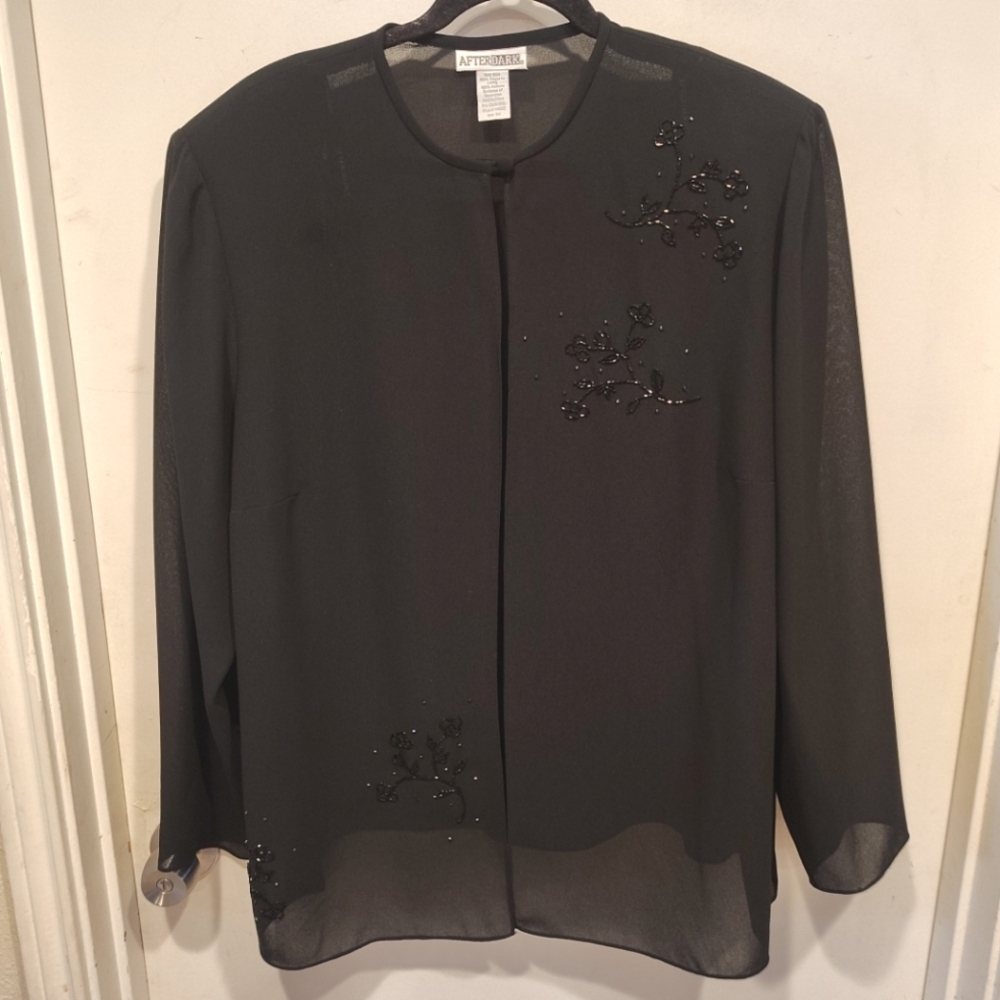 After Dark Women's Beaded Black Chiffon Sheer Jacket Sz 3X Formal Event Evening